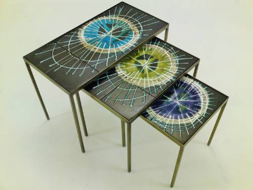 Juliette Belarti Brutalist vintage nest of three side tables, 1960`s ca, Belgian